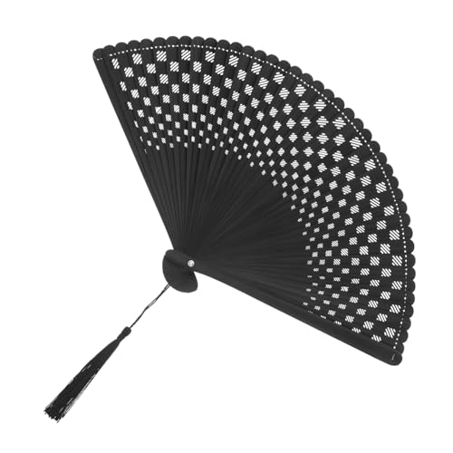 STOBAZA Eleganter Schwarzer Handfächer mit Kunstvollem Hohlschnitt Faltbarer Chinesisch japanischer Retro fächer für Tanz Hochzeit Sommerparty Dekoratives Accessoire und Bühnenrequisite von STOBAZA