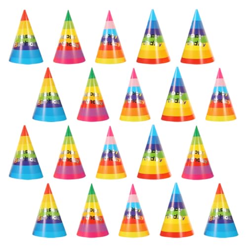 STOBAZA Geburtstags-Party-Kegelhüte 20 Stück Regenbogen-Kegel-Partyhüte Metallfolie-Kegelhüte Bunte Partyhüte Geburtstags-Papierhüte Für Kinder Und Erwachsene von STOBAZA