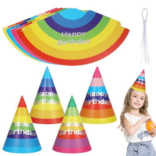 STOBAZA Geburtstags-Party-Kegelhüte 20 Stück Regenbogen-Kegel-Partyhüte Metallfolie-Kegelhüte Bunte Partyhüte Geburtstags-Papierhüte Für Kinder Und Erwachsene von STOBAZA