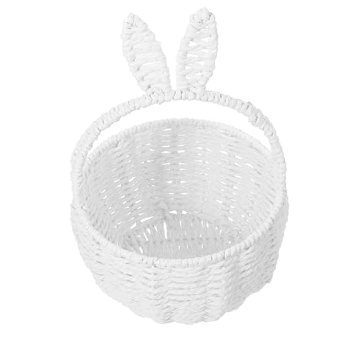 STOBAZA Geflochtener Tragbarer Aufbewahrungskorb mit Hasenohren Griff Dekorativer Blumenkorb für Picknick Geräumiger Papierseil Korb für Obst und Vielseitige Nutzung von STOBAZA