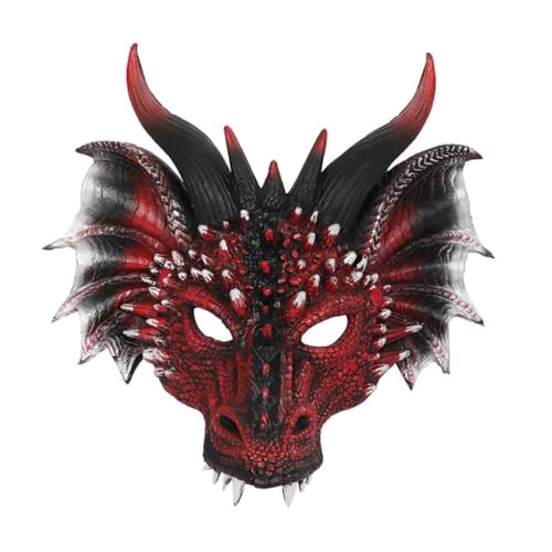 STOBAZA Halloween Drachenmaske Erwachsene aus Atmungsaktivem PU Verstellbar mit Elastischem Band Detailreiche Tiergesicht Dekoration für Party Karneval Cosplay und Maskerade von STOBAZA