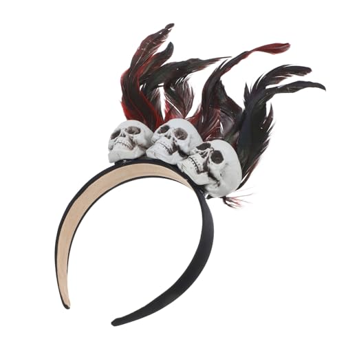 STOBAZA Halloween Haarschmuck Stirnband mit Künstlicher Feder und Schädelmotiv Leichtes Haarband für Erwachsene Rot Schwarzes Halloween Kostümzubehör für Party und Bühnenauftritt von STOBAZA