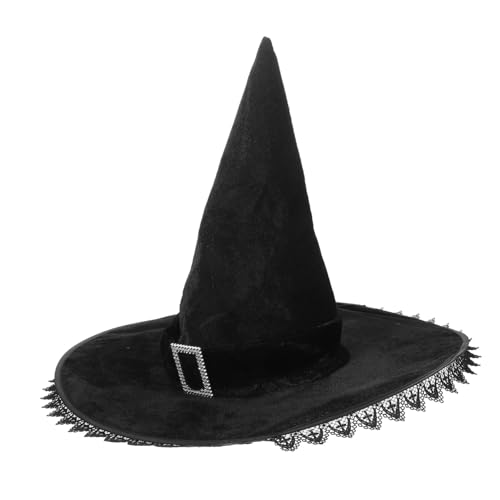 STOBAZA Halloween Hexenhut mit Spitze Leichter Hexenhut aus Vliesstoff für Damen Cosplay Requisit und Fotografie Verstellbar Geeignet für Halloween Partys und Kostümveranstaltungen von STOBAZA