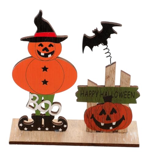 STOBAZA Halloween Holz Tischdekoration Halloween Tischmittelstück aus Holz Handgefertigtes Holzornament mit Kürbis und Skelett Stabile Deko für Party Hotel Innenbereich Geeignet von STOBAZA