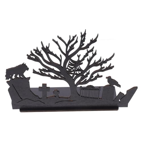 STOBAZA Halloween Holz Tischdekoration Holzständer mit Geist und Grabstein Stabiles Design Filigrane Verarbeitung Gruselige Festtagsdeko für Halloween Partys Wohnzimmer und Schaufenster von STOBAZA