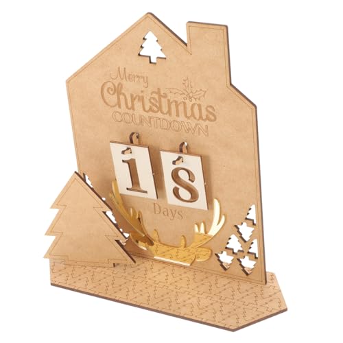 STOBAZA Holzhausdekorationen Adventskalender Weihnachten Dekorate Tischkalender Holz kalender dekor täglicher Tischkalender Feiertagstischdekor Urlaubsdekor Kalender mit Holzbasis MDF von STOBAZA
