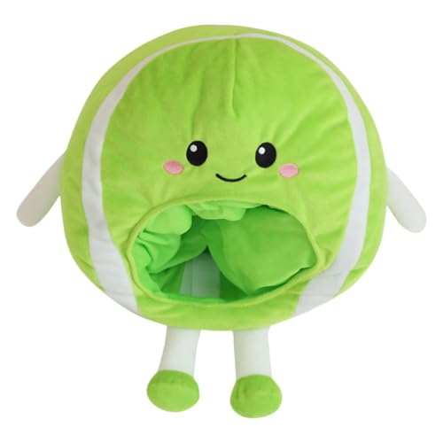 STOBAZA Lustiger Tenniskopf Plüschhut mit Händen und Füßen Bequeme Kopfbedeckung für Halloween Cosplay Sportparty Vielseitiges Foto Accessoire und Originelles für Jeden Anlass von STOBAZA