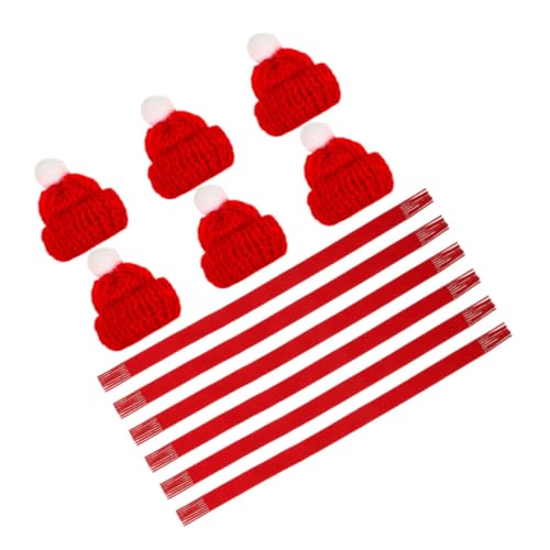 STOBAZA Mini Weihnachtsmütze und Schal Set aus Gestricktem Garn Teiliges Weihnachts Deko Set für Weinflaschen Puppen und DIY Bastelprojekte Rot Kompakt und Leicht für Festliche von STOBAZA