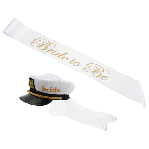 STOBAZA Romantischer Braut Sailor Hut mit Schleier und Schulterband Sicherer Sitz für Strandhochzeiten Verlobungsfeier Deko Braut Outfit Kapitänsmütze für Junggesellinnenabschied von STOBAZA