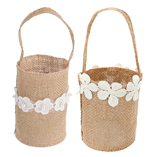 STOBAZA Set Mit 2 Jutekörben Für Blumenmädchen Mit Griffen Hochzeitskörbe Für Blumenmädchen Und Jungen Zur Heimdekoration Oder Party von STOBAZA