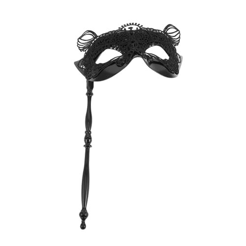STOBAZA Venezianische Maskenball Maske Damen Spitzenstoff mit Handstab Karnevalsmaske für Halloween Valentinstag Maskerade Kostüm Party Zubehör Schwarz von STOBAZA