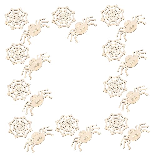STOBOK 1 Satz Halloween-holzspäne Basteln Halloween Halloween Basteln Halloween Kinderbasteln Halloween-handwerk Zappelt Unfertige Holzscheibe Spinnennetz-holzdekor 20 Stück von STOBOK