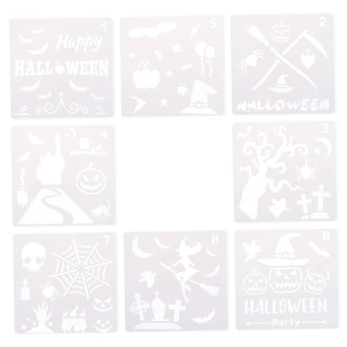 STOBOK 1 Satz Malvorlage Halloween-handwerk Halloween-schablonen Halloween Halloween Decorations Hohle Zeichnungsvorlage Diy Malform Plastik Weiß 8 Stück von STOBOK