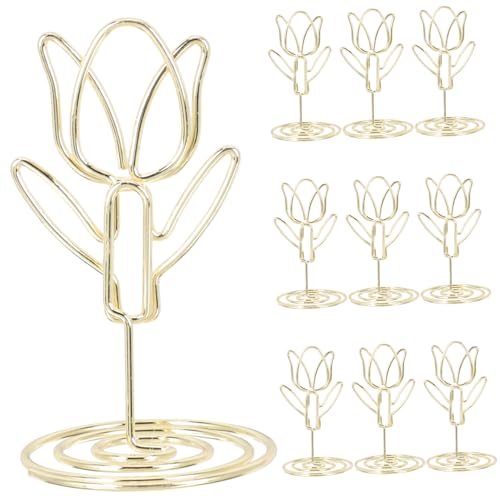 STOBOK 10 Stück Tulip Visitenkartenhalter Platzkarte Für Die Hochzeit Bildhalter Für Tisch Desktop-clips Tischbildhalter Tisch-fotoclip Desktop-nachrichtenclips Memo-ständer Metall Golden von STOBOK