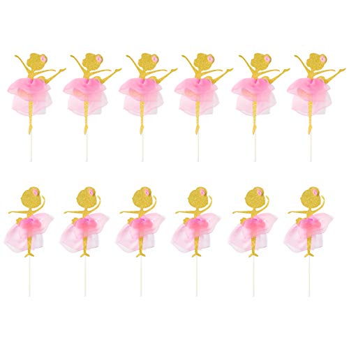 STOBOK 12 STÜCKE Gold Glitter Ballerina Tanzen Mädchen Cupcake Toppers Picks für Hochzeit Brautdusche Geburtstag Party Dekoration von STOBOK
