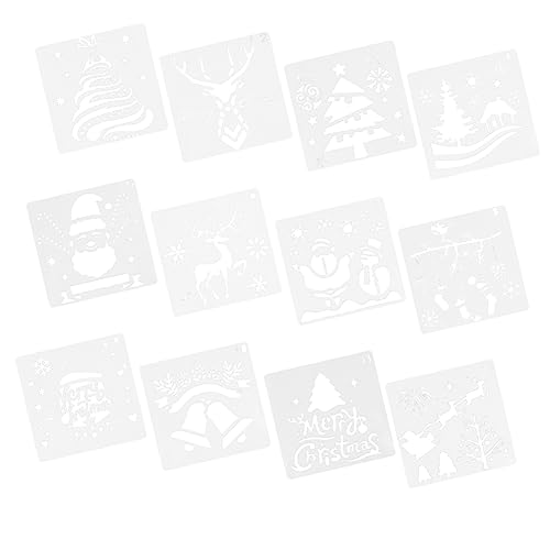 STOBOK 12 Stück DIY-Dekorschablonen weihnachtsdeko weihnachtskarten basteln für Weihnachtszeichnungsschablonen ausgehöhlte Malschablonen Schablonen Vorlage Umweltschutz PP-Material Beige von STOBOK