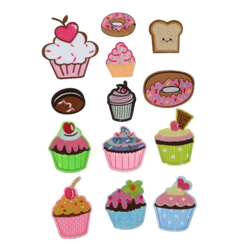 STOBOK Cupcake-aufnäher 13er-pack Stickerei Kuchen-abzeichen Zum Aufbügeln Stoffaufkleber Für Kleidung Schuhe Und Hüte Dekoration von STOBOK