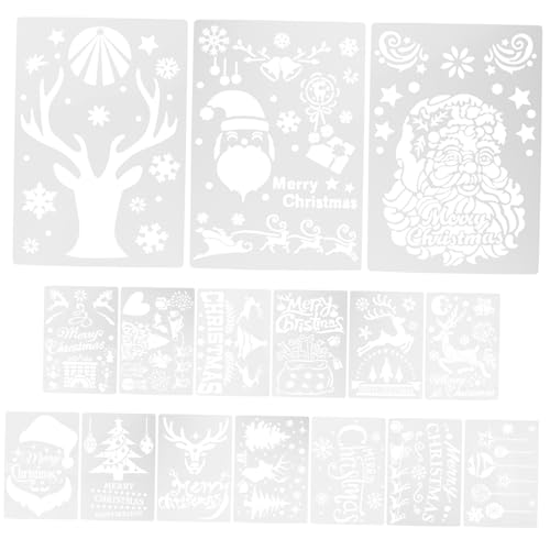 STOBOK 16 Stück Malvorlage Weihnachtsmalschablonen Weihnachtsmalerei Weihnachtsdekorationen Für Schablonenmissage Groß Frohe Weihnachten-schablone Plastikvorlage Beige Haustier Kunststoff von STOBOK
