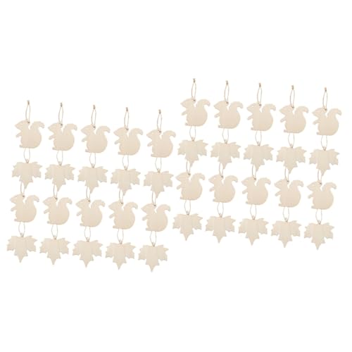 STOBOK 2 Sätze Aufhänger aus Holz Dekoration Ornamente Blätter Eichhörnchenform Party bastelset basteln für Holzausschnitt Ornament leere Blattholzscheiben Hanfseil Khaki von STOBOK