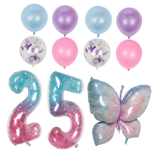 STOBOK 2 Sätze Zahlen-Ballon-Set aus Aluminiumfolie mit blauen und violetten Schmetterlingen Film-Konfetti-Ballons Dekorationen zum 25. Geburtstag Luftballons Zahlenballons Partyballons von STOBOK