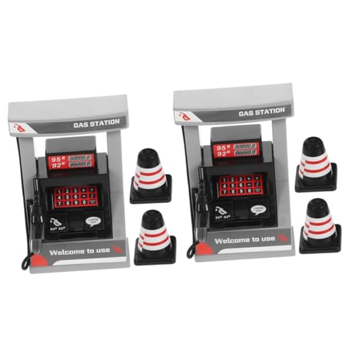 STOBOK 2 Sets Tankstelle Tankstellen Modell Eisenbahnstation Bildungs Zapfsäulen Modell Verkehrskegel Kleines Puppenhaus Tankstellenmagnet von STOBOK