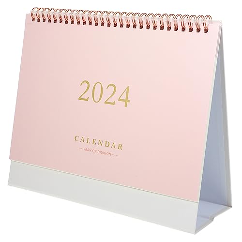 STOBOK 2023-2024 Desktop Kalender Stand Up Desktop Jahr Kalender Tabelle Papier Kalender Täglichen Scheduler Monatliche Seiten Staffelei Kalender (Beige) von STOBOK