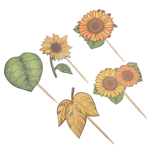 STOBOK 20St Sonnenblumenkarte sonnenblumen lustige karten Sonnenblumen-Cupcake-Picks weihnachtliche Cupcake-Dekorationen Frühlingsschmuck Lebensmitteldekor Cup-Kuchen-Dekor essbar von STOBOK