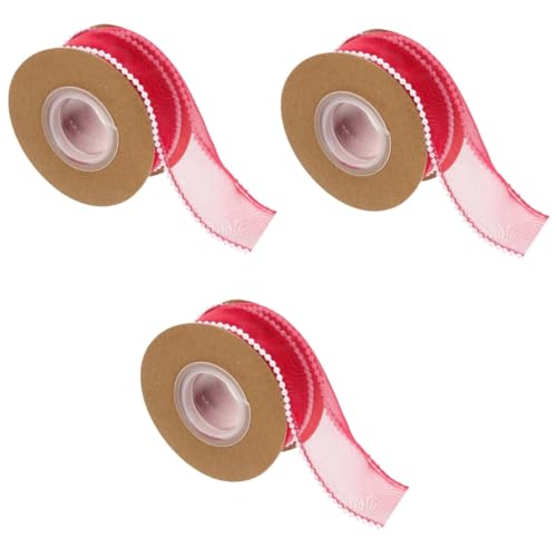 STOBOK 3 Rollen Blumenstrauß Verpackungsband gestaltetes Geschenkband breites Band Kranz trimmen Hochzeitsdeko seidenband Bastelband für den täglichen Gebrauch Paketband Polyester rot von STOBOK