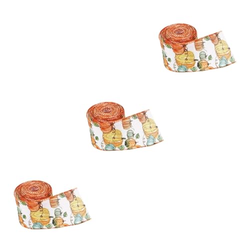 STOBOK 3 Rollen Kürbisband Kürbis-Ripsband Dekoration orangefarbenes Band fallen Urlaub geschenkverpackung geschenkband Thanksgiving-Band zum Verpacken Erntezeitband für Kränze Stoff von STOBOK