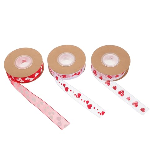 STOBOK 3 Rollen Liebesdruckband Dünnes Valentinstagsband Bastelbänder Zum Einwickeln Band Zum Valentinstag Bänder Mit Herzmuster Verpackungsband Band Für Geschenkbänder Polyester von STOBOK