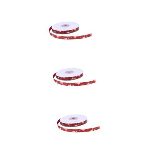 STOBOK 3 Rollen Weihnachtsbaumband seidenband ribbon türdeko weihnachten bandalette xmas decoration Stoff band weihnachten Gegenwärtig Urlaubsband weihnachtsverpackungsband Polyester rot von STOBOK