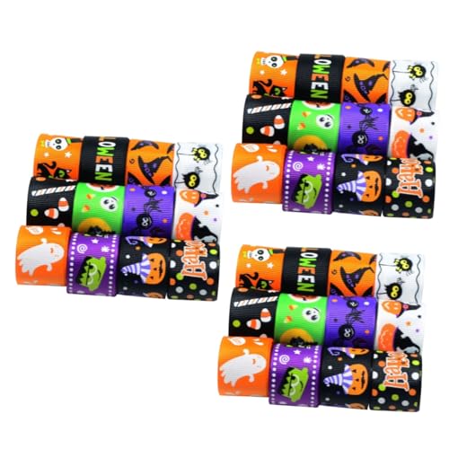 STOBOK 3 Sätze Halloween-musterband Basteln Dekoration Band Verschönern Dünn Halloween Haarschmuck Geschenkband Halloween Bastelset Schleife Fröhliches Halloween-band Textil- 12 Stück * 3 von STOBOK