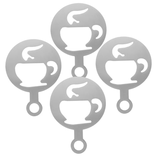 STOBOK 4 Stück Kaffee-latte-form Wiederverwendbare Latte-schablonen Kaffeezubehör Kaffeestab Wiederverwendbare Kaffeeschablonen Schäumen Werkzeug Rostfreier Stahl Silver von STOBOK