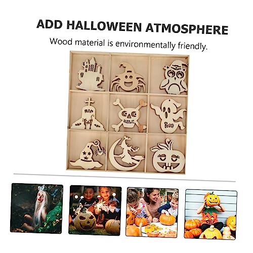 STOBOK 45 Stück Halloween-Holzdekoration hängend Pumpe Bausatz Dekoration für Ornament Schritt halloween halloween assecoires Halloween-Holzaufhängung Halloween-Holzscheibe von STOBOK