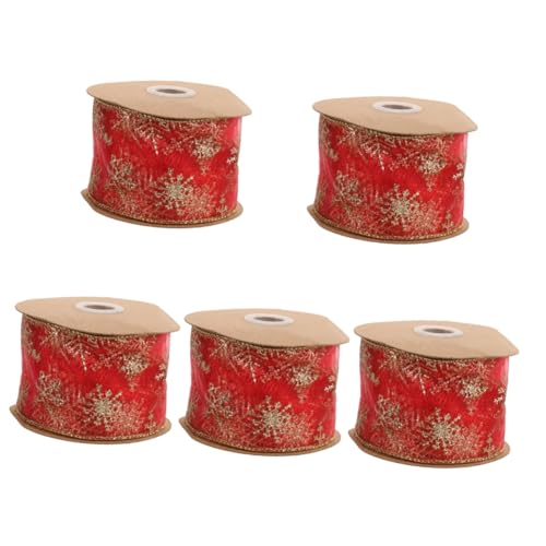 STOBOK 5 Rollen Weihnachtsband Dünn Dekorationen Kunsthandwerk Urlaub Wickeln Party Weiß Schleife Glitzerband Wickelband Weihnachtsrotes Grünes Band Bänder Für Gold Weihnachten Polyester von STOBOK