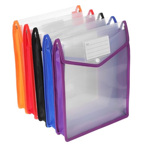 STOBOK 5 Stück Teiliges Dokumentenorganizer Transparente Dateitaschen mit Druckknopfverschluss Vertikaler Dokumentenhalter für Bürobedarf in Blau Schwarz Rot und Orange von STOBOK