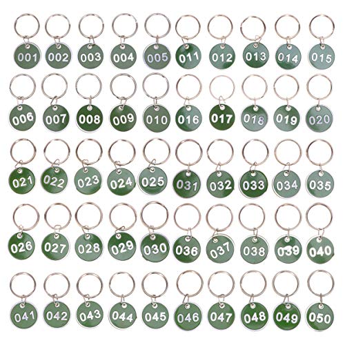 STOBOK 50 Stück Metall-Schlüsselanhänger-Set, Zahlen-ID-Tags, Schlüsselanhänger, nummerierte Schlüsselringe, Edelstahl-ID-Tags für Schlafsaal, Schlüssel, Haus-Schließfächer, Nummer 1–50 von STOBOK