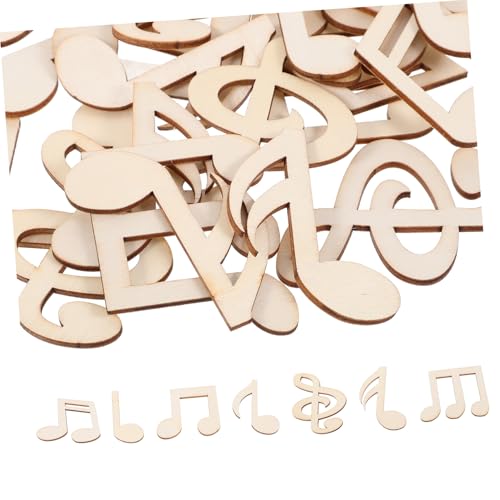 STOBOK 50 Stück Musiknote Holzspäne bastelmaterial holzdekor Holznoten für Kunstprojekte Holzschmuck Hochzeitsdeko dekoration Mini-Musiknoten aus Holz hängende Holzverzierungen Beige von STOBOK