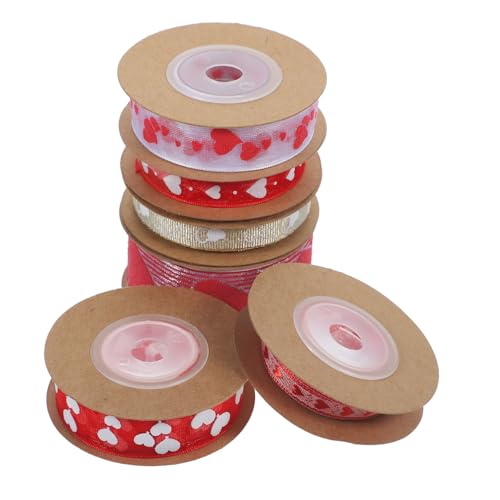 STOBOK 6 Rollen Banddekoration Schleife Bänder Zum Verpacken Wickeln Band Für Valentinsband Dünn Herzbänder Partybänder Valentinstag Verpackungsband Geschenkbänder Polyester von STOBOK