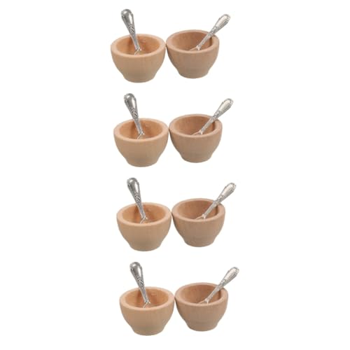 STOBOK 8 Sätze für Zubehör Essen Schüsseln Kleinkinder Löffel Mini-Hausverzierung Puppenhausdekor Miniaturutensilien Mini-Hausutensilien Mini-Hausküchenschüssel Metall Beige von STOBOK