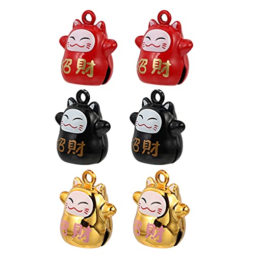 STOBOK Glöckchen Metall Mini Glückskatze Figur Kupfer Glocken 6 Stück Rot Golden Hund Katze Anhänger Glück Ornamente DIY Schmuck Schlüsselanhänger Basteln Zubehör von STOBOK