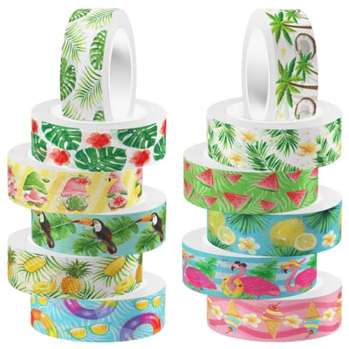 STOBOK Hawaii-Sommer-Washi-Tape-Set Buntes Grünes Washi-Tape Tropische Blätter Früchte Wassermelone Flamingo Ananas Dekoratives Papier-Klebeband Scrapbook-Aufkleber von STOBOK