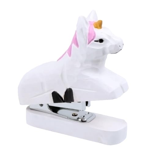 STOBOK Holztier-Hefter Einhorn-Desktop-Hefter Tragbarer Handhefter Handgefertigte Holzschnitzerei 3D-Einhorn-Statue Für Schulbüro von STOBOK