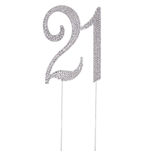 STOBOK Kuchen Topper Strass 21 Zahl Kuchendeckel Kuchendekoration für 21. Jahrestag Geburtstag Party Zubehör (Silber) von STOBOK