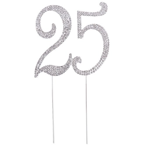 STOBOK Kuchen Topper Strass 25 Zahl Kuchendeckel Kuchendekoration für 25. Jahrestag Geburtstag Party Zubehör (Silber) von STOBOK