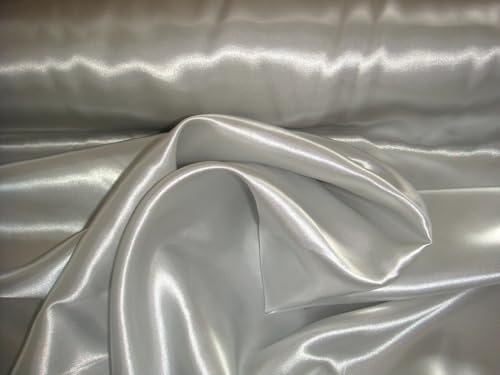 Stoff-Kollektion - Satin Stoff Meterware aus Polyester - Polyestersatin Glänzend & Doppelseitig 150cm breit – Ideal zum Nähen von Kostümen, für Bekleidung, als Dekostoff etc. (Silber) von STOFF-KOLLEKTION