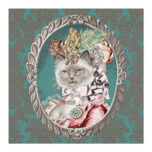 STOFFAMSTÜCK Stoff am Stück Stoff Kissen Panel Polyester Baumwolle Gobelin Petrol Katze Spiegel 50 x 50 cm von STOFFAMSTÜCK