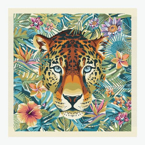 STOFFAMSTÜCK Stoff am Stück Stoff Kissen Panel Polyester Baumwolle Gobelin beige Leopard Dschungel 50 x 50 cm von STOFFAMSTÜCK