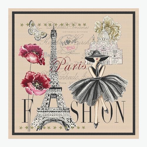 STOFFAMSTÜCK Stoff am Stück Stoff Kissen Panel Polyester Baumwolle Gobelin beige Paris Audrey Hepburn 50 x 50 cm von STOFFAMSTÜCK