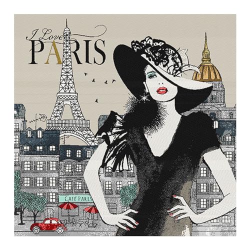 STOFFAMSTÜCK Stoff am Stück Stoff Kissen Panel Polyester Baumwolle Gobelin beige Paris Madame 50 x 50 cm von STOFFAMSTÜCK